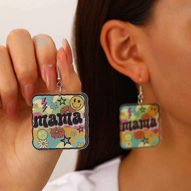 Wholesale Pastoral color letter MAMA acrylic earrings